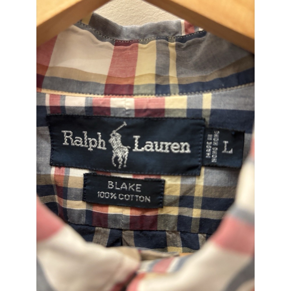Ralph Lauren Blake Mens L Shirt Button Down Red Pony Blue Plaid Preppy Patriotic - Picture 2 of 9
